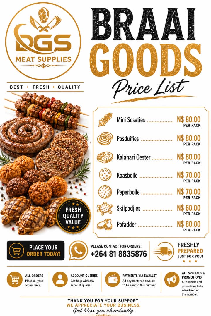 Braai goods price list from DGS Meat Supplies