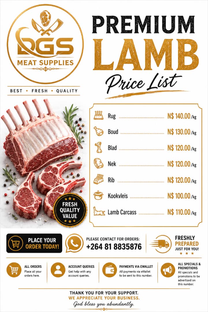 Premium lamb price list from DGS Meat Supplies