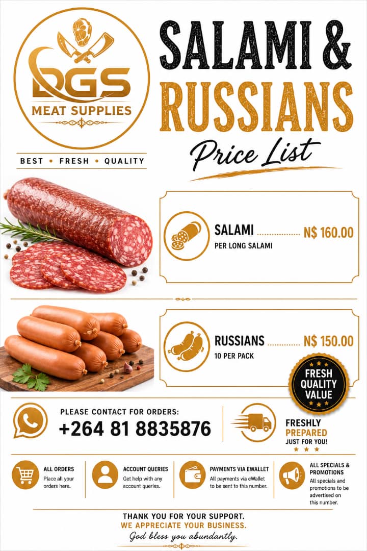 Salami & russians price list from DGS Meat Supplies