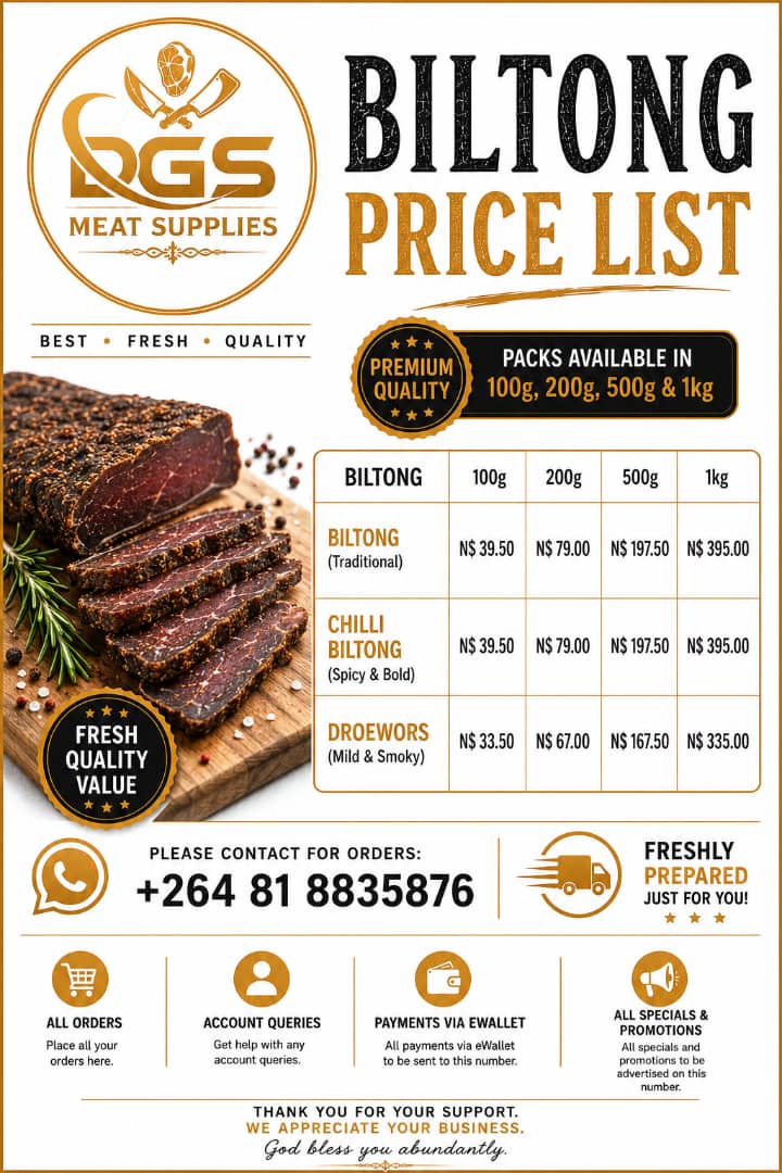 Biltong & droëwors price list from DGS Meat Supplies